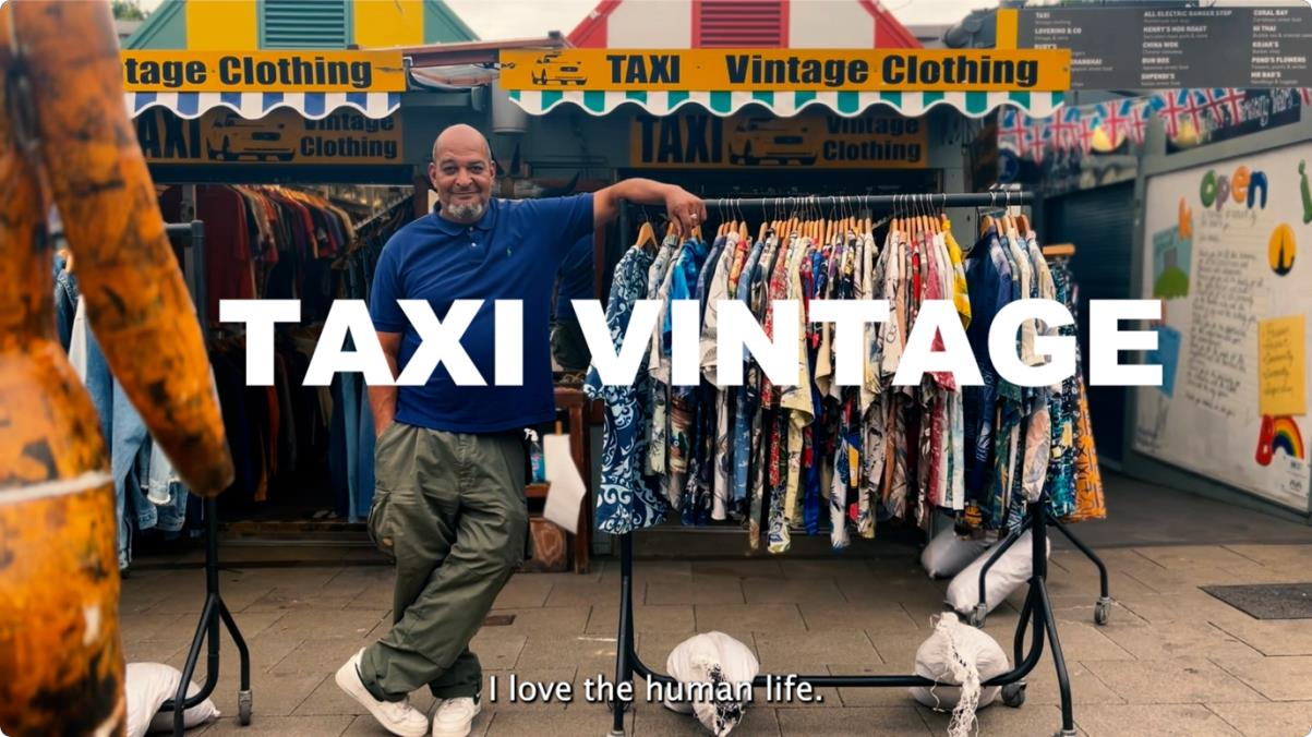 A frame from the Taxi Vintage Clothing team film
